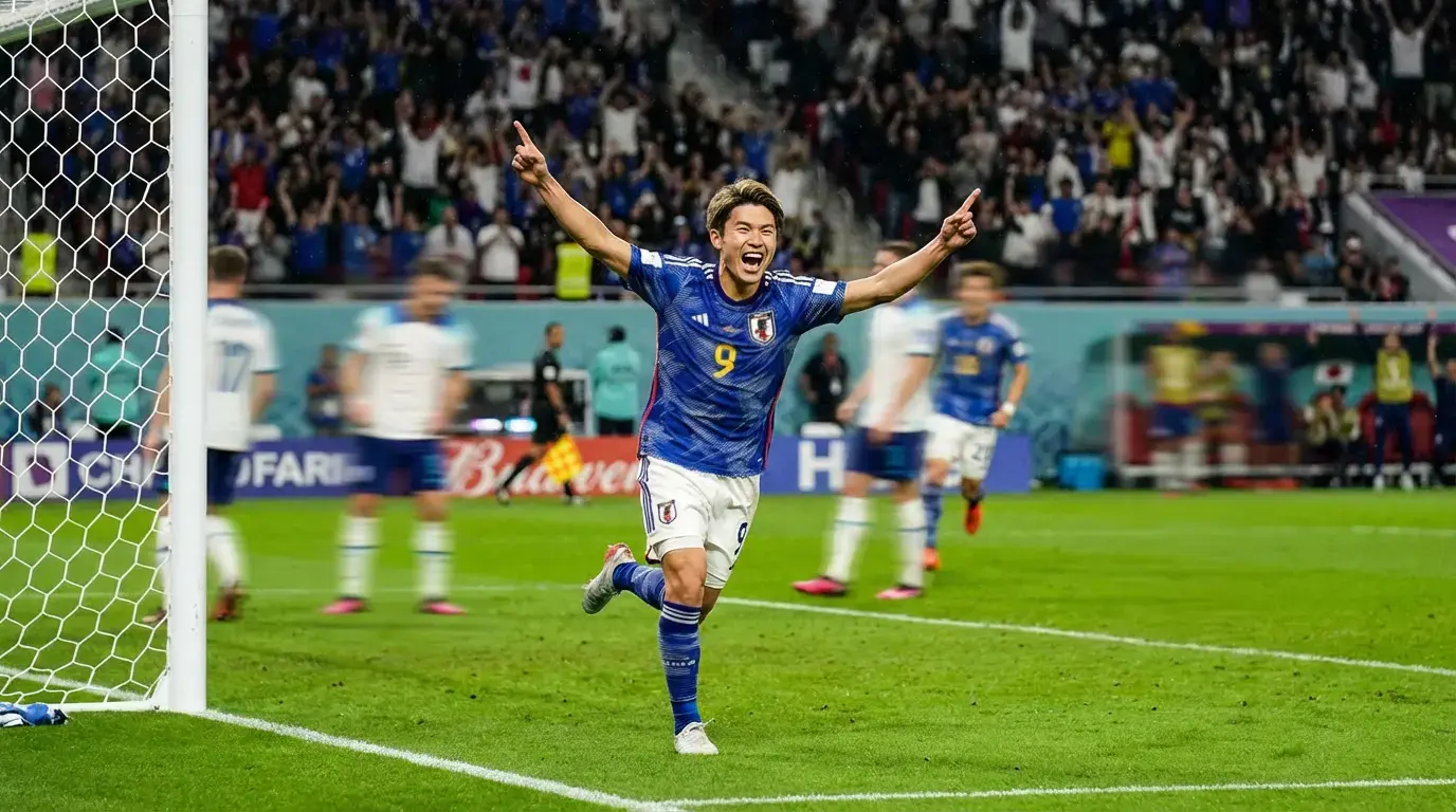 Fussballspieler im Trikot jubelt nach Torschuss im Stadion