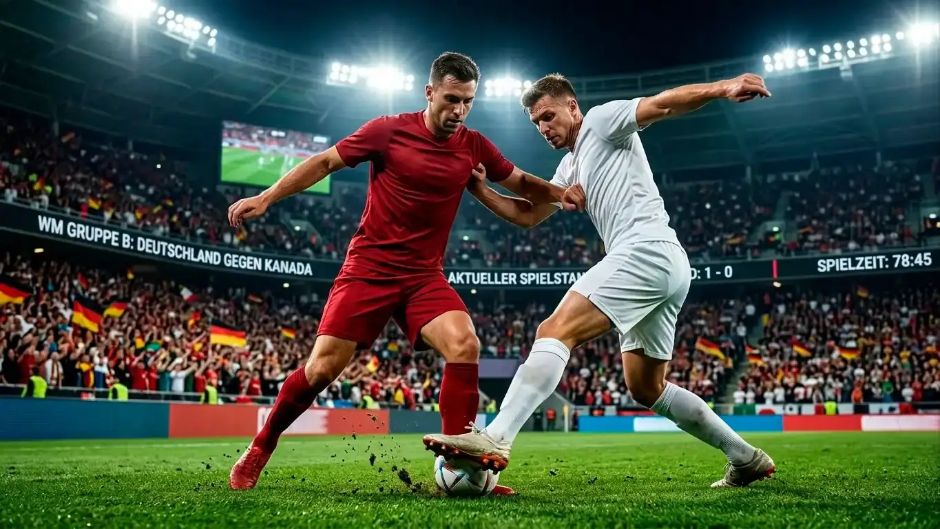 Spielszene aus einem WM-Gruppenspiel, Zweikampf zwischen zwei Teams