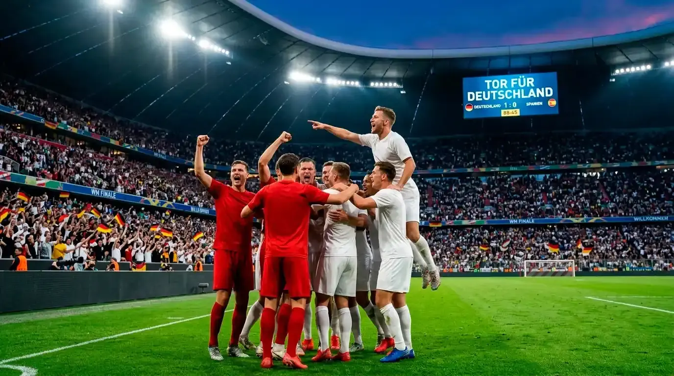 Spielszene aus einem WM-2026-Gruppenspiel mit jubelnden Spielern unter Flutlicht
